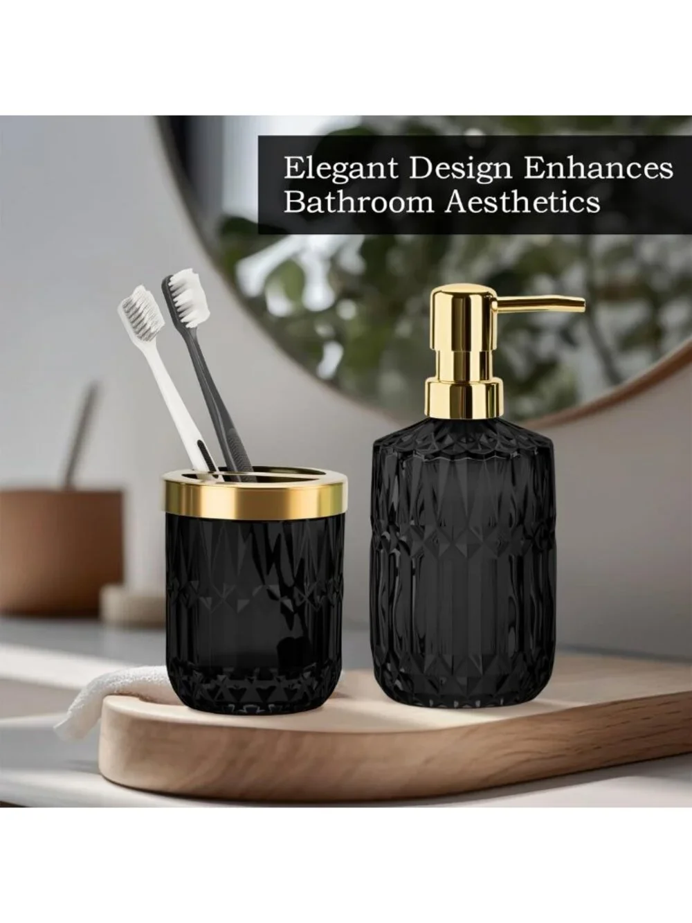 Modern Glass Bathroom Accessories Set - 2PCS Toothbrush Holder & Soap Dispenser